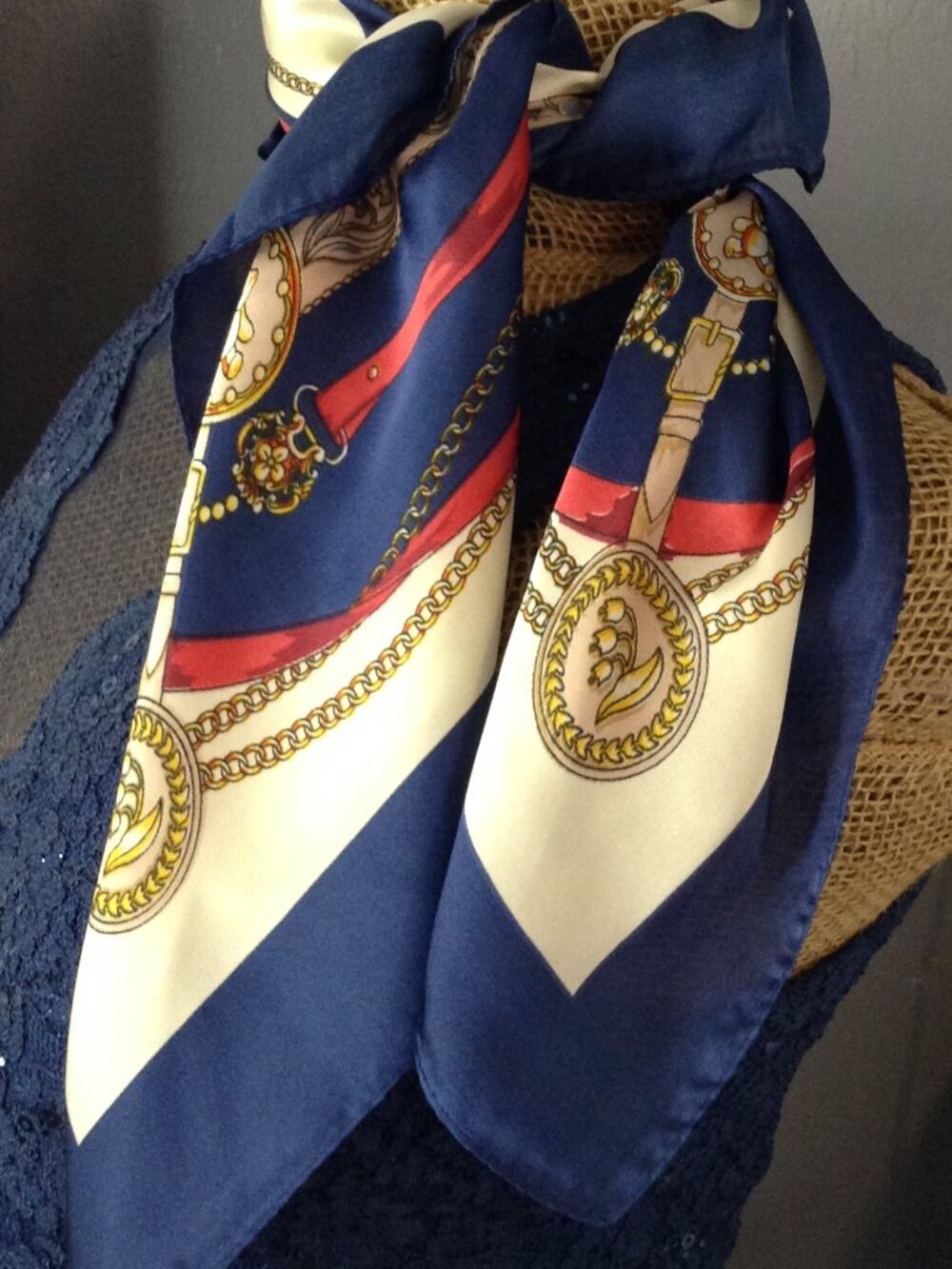 VTG 80's/90's Polyester Horsebit Equestrian Scarf Possible Patricia Paris Print